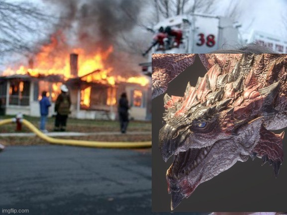 rathalos was here | image tagged in memes,disaster girl,monster hunter,dragons | made w/ Imgflip meme maker