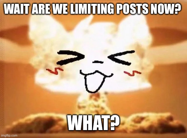 ??? | WAIT ARE WE LIMITING POSTS NOW? WHAT? | image tagged in boykisser nuke | made w/ Imgflip meme maker