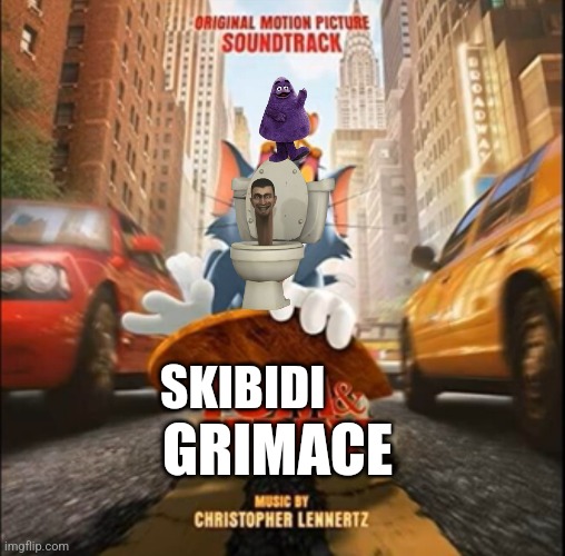 Tom & Jerry movie poster | SKIBIDI; GRIMACE | image tagged in tom jerry movie poster | made w/ Imgflip meme maker