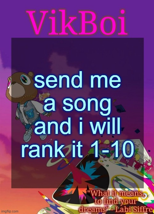 nothing over 3 minutes | send me a song and i will rank it 1-10 | image tagged in vik's graduation temp | made w/ Imgflip meme maker