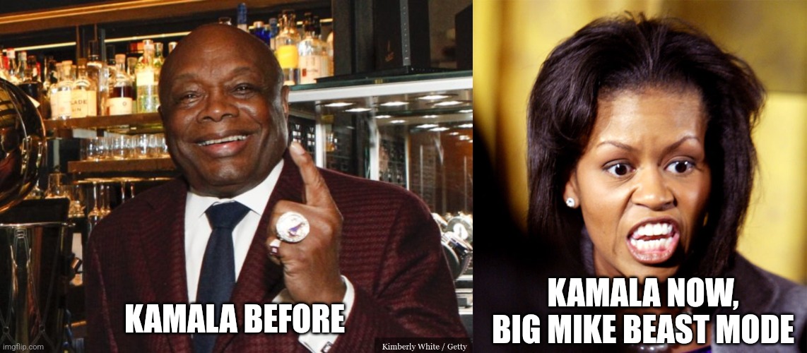 KAMALA NOW, BIG MIKE BEAST MODE KAMALA BEFORE | image tagged in willie brown,michelle obama lookalike | made w/ Imgflip meme maker