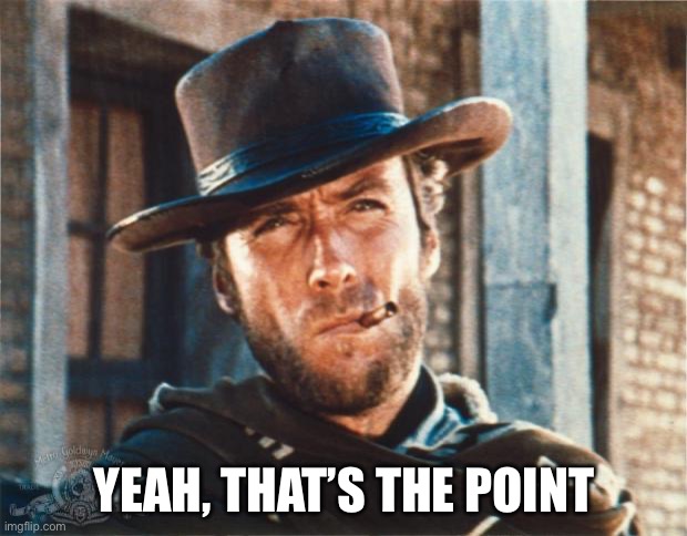 Clint Eastwood | YEAH, THAT’S THE POINT | image tagged in clint eastwood | made w/ Imgflip meme maker