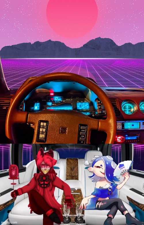 I was too lazy to draw my comfort characters in a car together… so I made it with images that aren’t mine | made w/ Imgflip meme maker