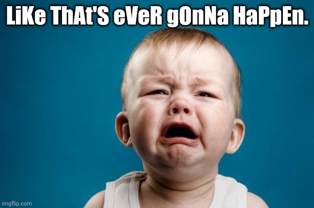 BABY CRYING | LiKe ThAt'S eVeR gOnNa HaPpEn. | image tagged in baby crying | made w/ Imgflip meme maker