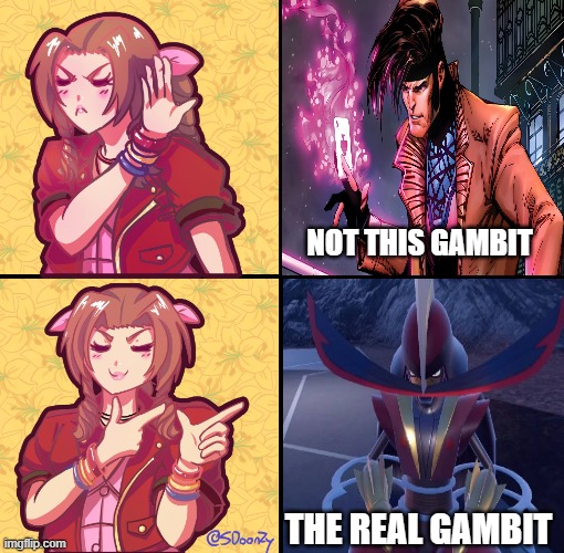 aerith and kingambit | NOT THIS GAMBIT; THE REAL GAMBIT | image tagged in aerith no thanks but this,pokemon,video games,pokemon memes,final fantasy 7,show me the real | made w/ Imgflip meme maker