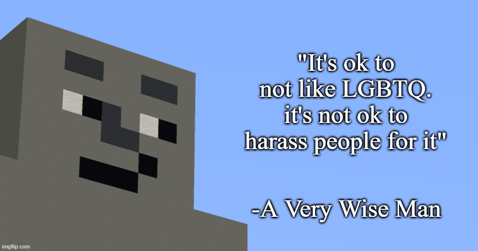the notable one says. | "It's ok to not like LGBTQ. it's not ok to harass people for it"; -A Very Wise Man | image tagged in the notable one says | made w/ Imgflip meme maker
