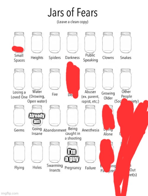 Jar of fears clear version | Already am; I'm a guy | image tagged in jar of fears clear version | made w/ Imgflip meme maker