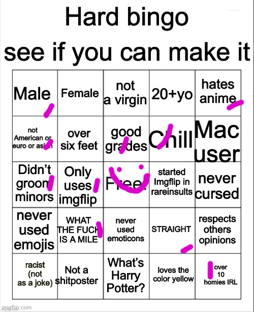 Hard Bingo by OwU | image tagged in hard bingo by owu | made w/ Imgflip meme maker