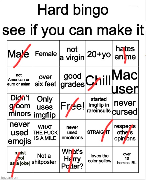 Hard Bingo by OwU | image tagged in hard bingo by owu | made w/ Imgflip meme maker