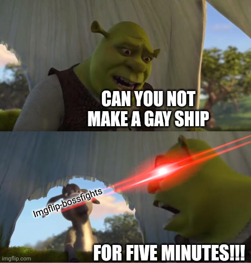 Shrek For Five Minutes | CAN YOU NOT MAKE A GAY SHIP FOR FIVE MINUTES!!! Imgflip-bossfights | image tagged in shrek for five minutes | made w/ Imgflip meme maker