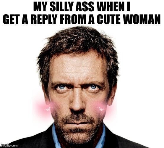 Ybab | MY SILLY ASS WHEN I GET A REPLY FROM A CUTE WOMAN | image tagged in dr house | made w/ Imgflip meme maker