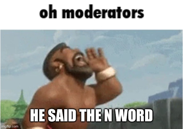 OH MODERATORS | HE SAID THE N WORD | image tagged in oh moderators | made w/ Imgflip meme maker