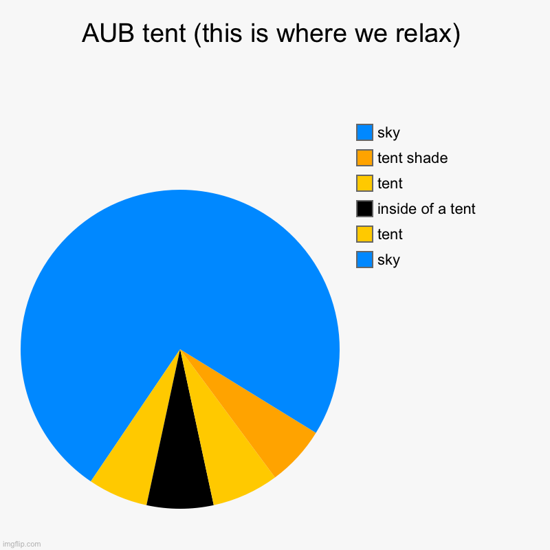 (mod note: ok why not) | AUB tent (this is where we relax) | sky, tent, inside of a tent, tent, tent shade, sky | image tagged in charts,pie charts | made w/ Imgflip chart maker