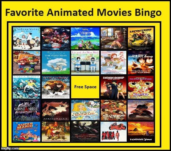 favorite animated movies bingo | image tagged in favorite animated movies bingo,cinema,movies,videogames,anime,favorites | made w/ Imgflip meme maker