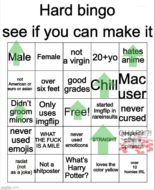 hard bingo | image tagged in hard bingo by owu,bingo,hard,yes,real,imgflip | made w/ Imgflip meme maker