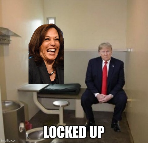 kamala locked him up | LOCKED UP | image tagged in locked up,donald trump | made w/ Imgflip meme maker