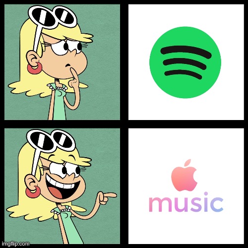 Leni Prefers Apple Music Over Spotify | image tagged in leni loud like / dislike,the loud house,apple inc,ipad,girl,iphone | made w/ Imgflip meme maker