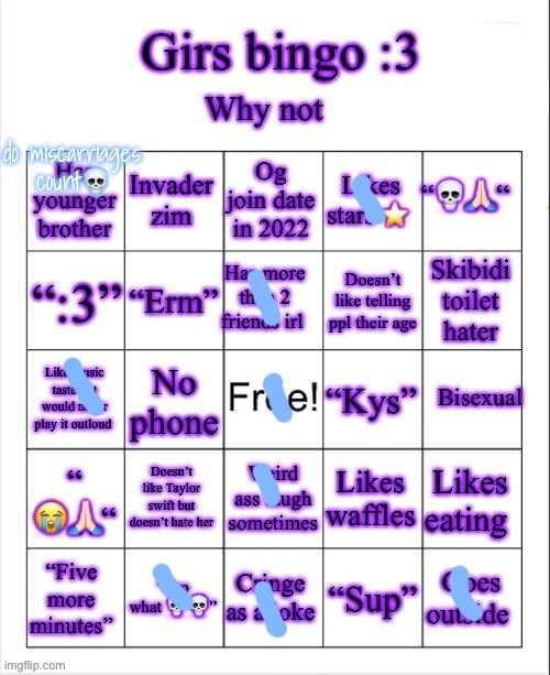 Girs dumb bingo | do miscarriages count💀 | image tagged in girs dumb bingo | made w/ Imgflip meme maker