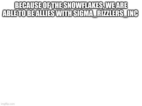 BECAUSE OF THE SNOWFLAKES, WE ARE ABLE TO BE ALLIES WITH SIGMA_RIZZLERS_INC | made w/ Imgflip meme maker