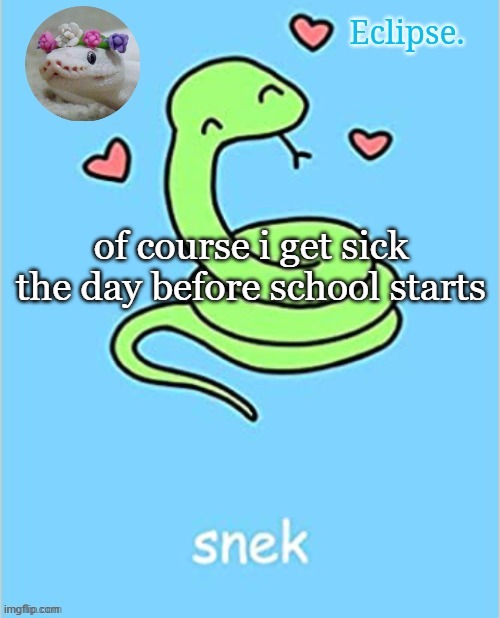 fml | of course i get sick the day before school starts | image tagged in h | made w/ Imgflip meme maker