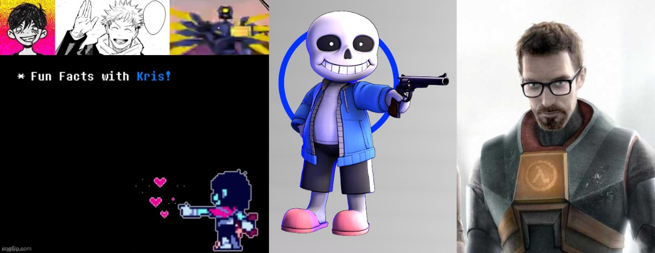 image tagged in manic omori,yuji 3 blank,v1 ultrakill thumbs up,fun facts with kris,mii sans gun,gordon freeman | made w/ Imgflip meme maker