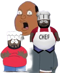 Ollie Family Guy and Two South Park Chefs PNG Blank Meme Template