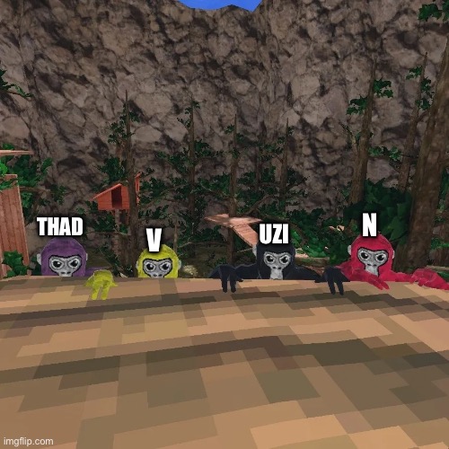 Gorilla Tag | N; THAD; UZI; V | image tagged in gorilla tag,murder drones | made w/ Imgflip meme maker