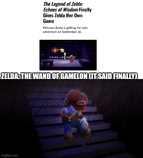 Not "Finally" | ZELDA: THE WAND OF GAMELON (IT SAID FINALLY) | image tagged in sad mario,zelda cdi,zelda,the legend of zelda,video games,memes | made w/ Imgflip meme maker