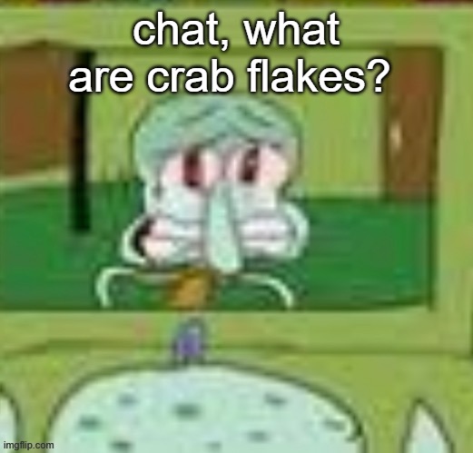 sad squidward | chat, what are crab flakes? | image tagged in sad squidward | made w/ Imgflip meme maker