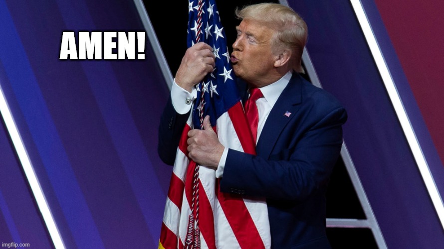 High Quality Trump hugs and kisses the American flag Blank Meme Template