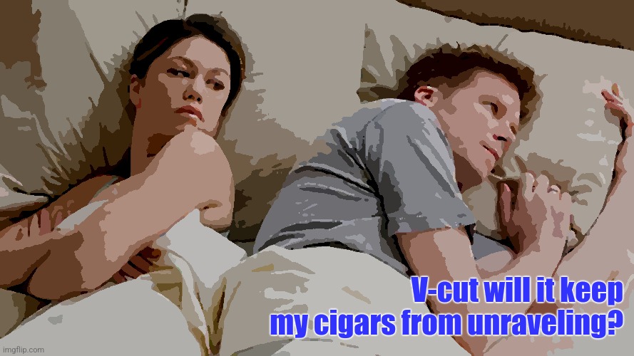 I Bet He's Thinking About Other Women Meme | V-cut will it keep my cigars from unraveling? | image tagged in memes,i bet he's thinking about other women | made w/ Imgflip meme maker