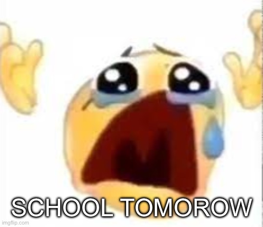 Crying emoji | SCHOOL TOMOROW | image tagged in crying emoji | made w/ Imgflip meme maker