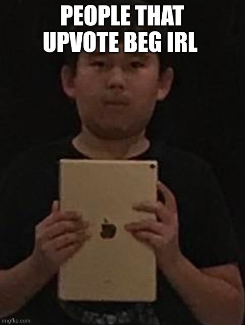 Kid with ipad | PEOPLE THAT UPVOTE BEG IRL | image tagged in kid with ipad | made w/ Imgflip meme maker