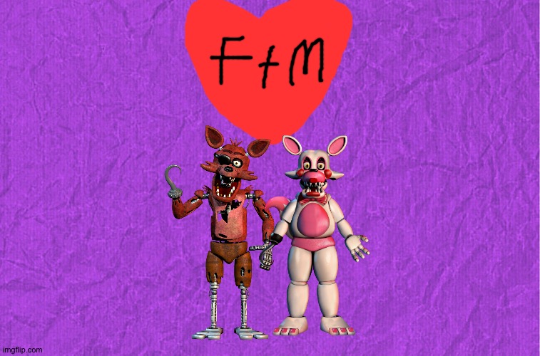 Foxy and Mangle as a couple,yes please! | image tagged in generic purple background | made w/ Imgflip meme maker