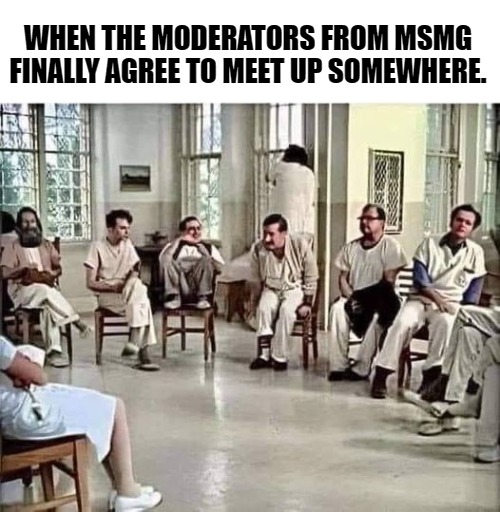 WHEN THE MODERATORS FROM MSMG FINALLY AGREE TO MEET UP SOMEWHERE. | made w/ Imgflip meme maker