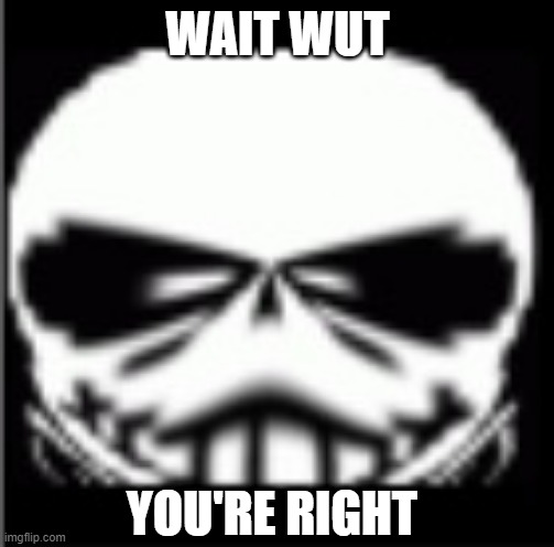 Sans wut (credit to Gamernoobie) | WAIT WUT YOU'RE RIGHT | image tagged in sans wut credit to gamernoobie | made w/ Imgflip meme maker