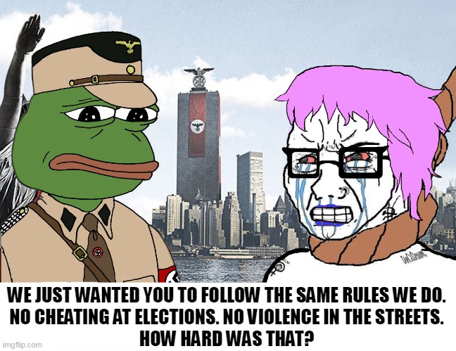 I just wanted free and fair elections. | WE JUST WANTED YOU TO FOLLOW THE SAME RULES WE DO.
NO CHEATING AT ELECTIONS. NO VIOLENCE IN THE STREETS.
HOW HARD WAS THAT? | image tagged in i just wanted to play videogames,election 2020,riots,election fraud | made w/ Imgflip meme maker