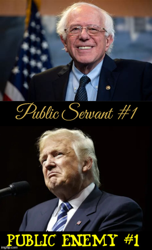 Being number one... | Public Servant #1 | image tagged in trusted public servant,public enemy,convicted felon 34 counts,trump vs bernie,maga mischief,feel the bern | made w/ Imgflip meme maker