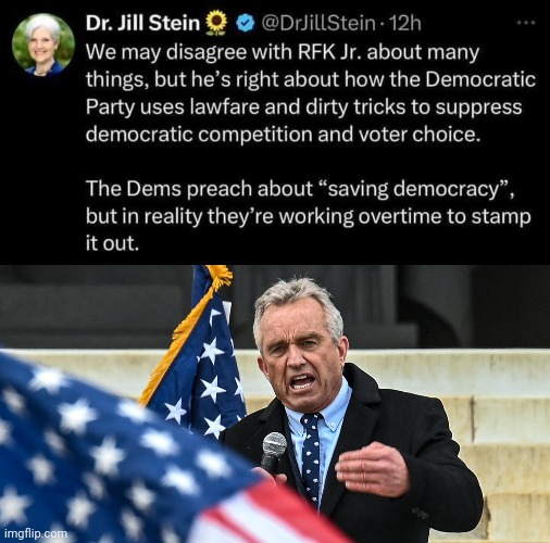 Jill Stein on RFKjr and Lawfare | image tagged in bobby kennedy jr passion,democrats,vote | made w/ Imgflip meme maker