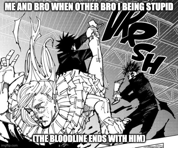 when bro is just stupid | ME AND BRO WHEN OTHER BRO I BEING STUPID; (THE BLOODLINE ENDS WITH HIM) | made w/ Imgflip meme maker