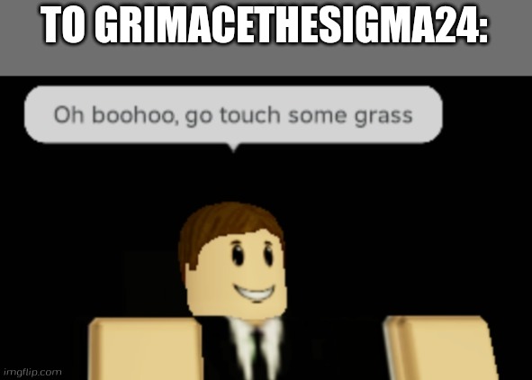 Oh boohoo, go touch some grass | TO GRIMACETHESIGMA24: | image tagged in oh boohoo go touch some grass | made w/ Imgflip meme maker