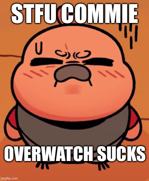 Lil pootis | STFU COMMIE; OVERWATCH SUCKS | image tagged in tf2 heavy,bird,overwatch,valve,pc gaming | made w/ Imgflip meme maker