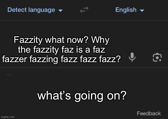 Blank Google Translate | Fazzity what now? Why the fazzity faz is a faz fazzer fazzing fazz fazz fazz? what’s going on? | image tagged in blank google translate | made w/ Imgflip meme maker