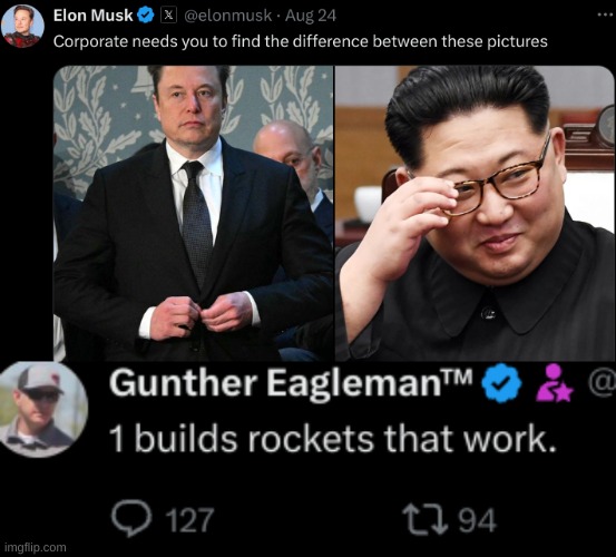 DANG | image tagged in memes,funny,insults,elon musk,kim jong un | made w/ Imgflip meme maker