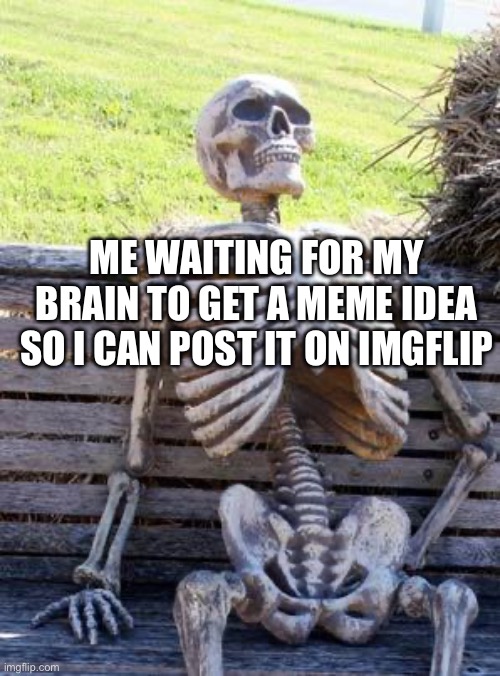 Anyone else like this? | ME WAITING FOR MY BRAIN TO GET A MEME IDEA SO I CAN POST IT ON IMGFLIP | image tagged in memes,waiting skeleton,dead,brain,meme ideas | made w/ Imgflip meme maker