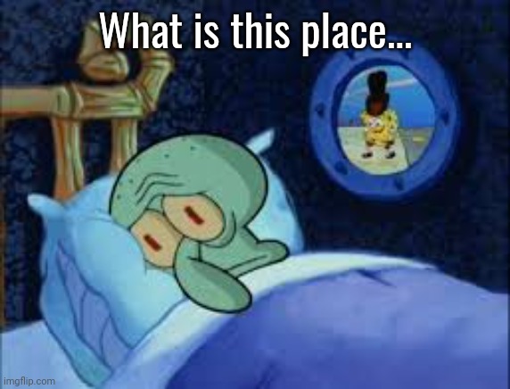 Squidward can't sleep with the spoons rattling | What is this place... | image tagged in squidward can't sleep with the spoons rattling | made w/ Imgflip meme maker