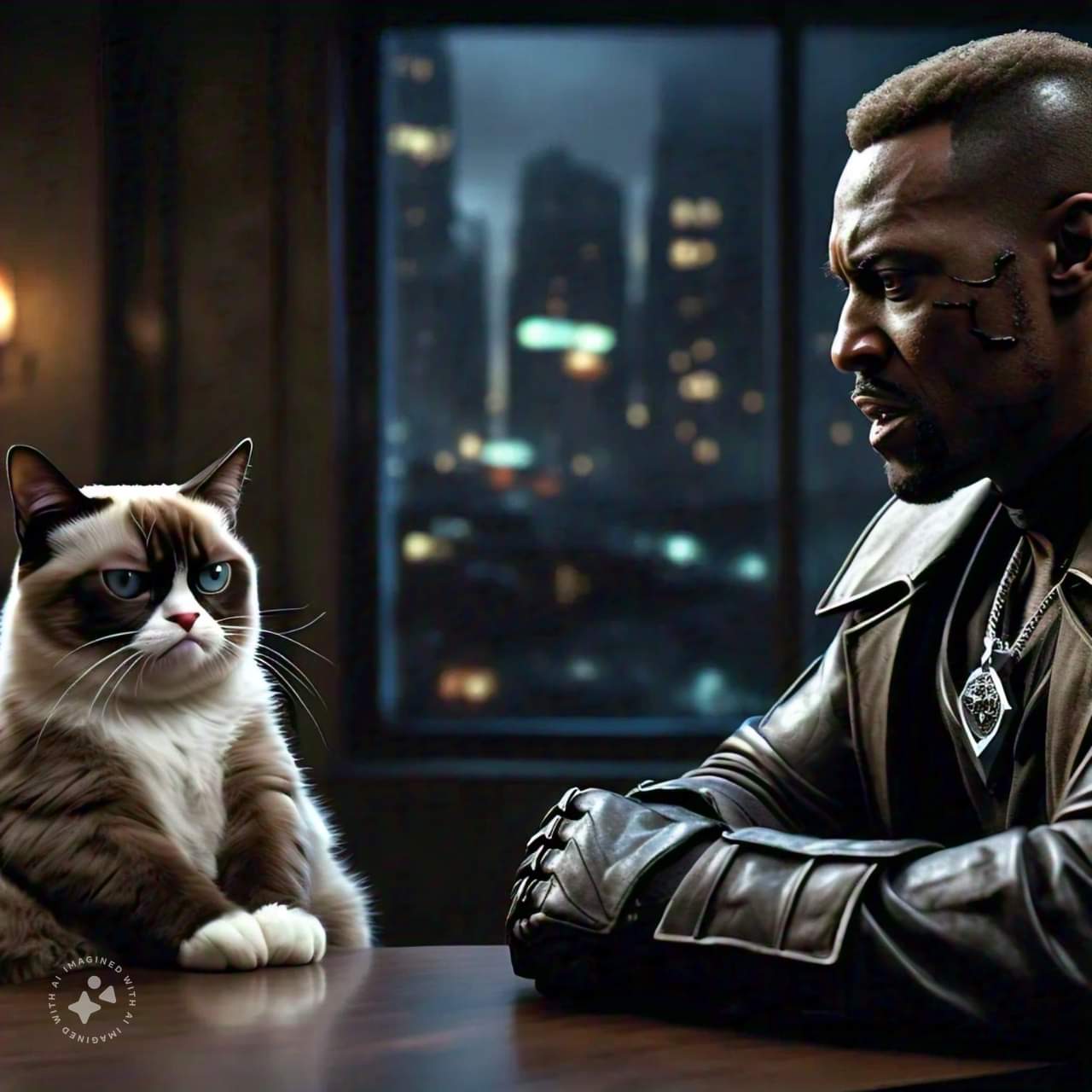 Grumpy cat snd blade arguing Blank Meme Template