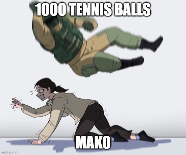 Rip Mako | 1000 TENNIS BALLS; MAKO | image tagged in rainbow six - fuze the hostage,kill la kill | made w/ Imgflip meme maker