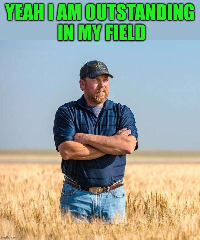 Field | YEAH I AM OUTSTANDING 
IN MY FIELD | image tagged in eyeroll | made w/ Imgflip meme maker