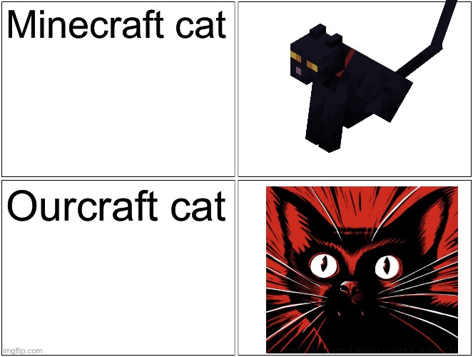 Blank Comic Panel 2x2 | Minecraft cat; Ourcraft cat | image tagged in memes,blank comic panel 2x2,cats,minecraft | made w/ Imgflip meme maker